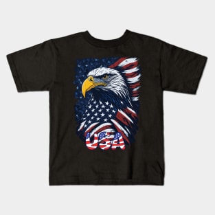 4th of July American Flag USA Memorial Patriotic Eagle Pride Kids T-Shirt